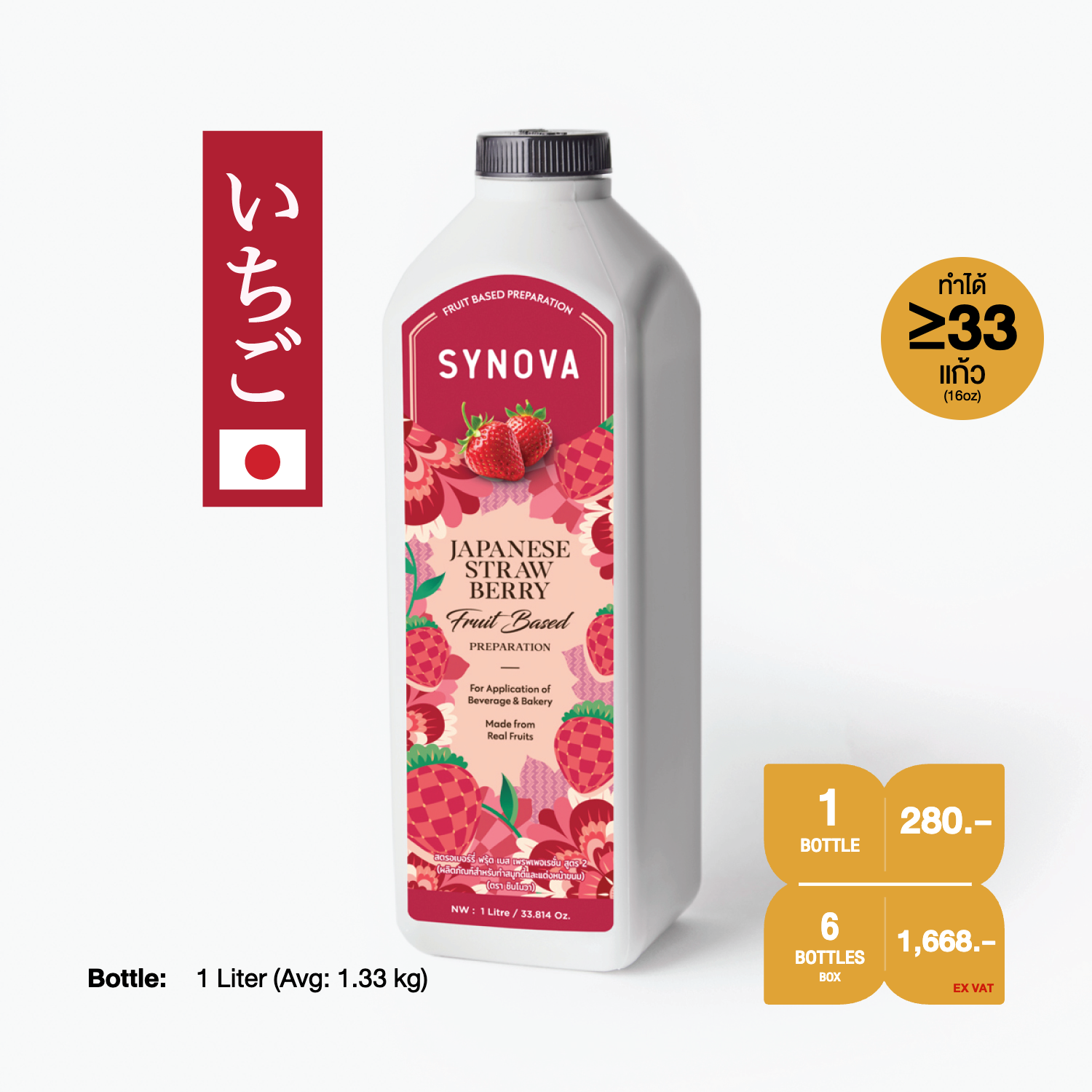 น้ำผลไม้เข้มข้น SYNOVA : ซอสสตรอเบอรี่ญี่ปุ่นเข้มข้น (ยกกล่อง)